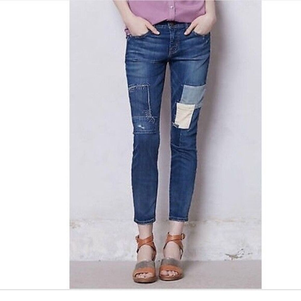 Current Elliott The Stiletto Jeans 27 Panhandle Patchwork Distressed Slim Skinny